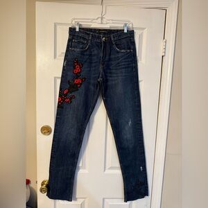 Zara Dark Blue Jeans with Red Embroidery